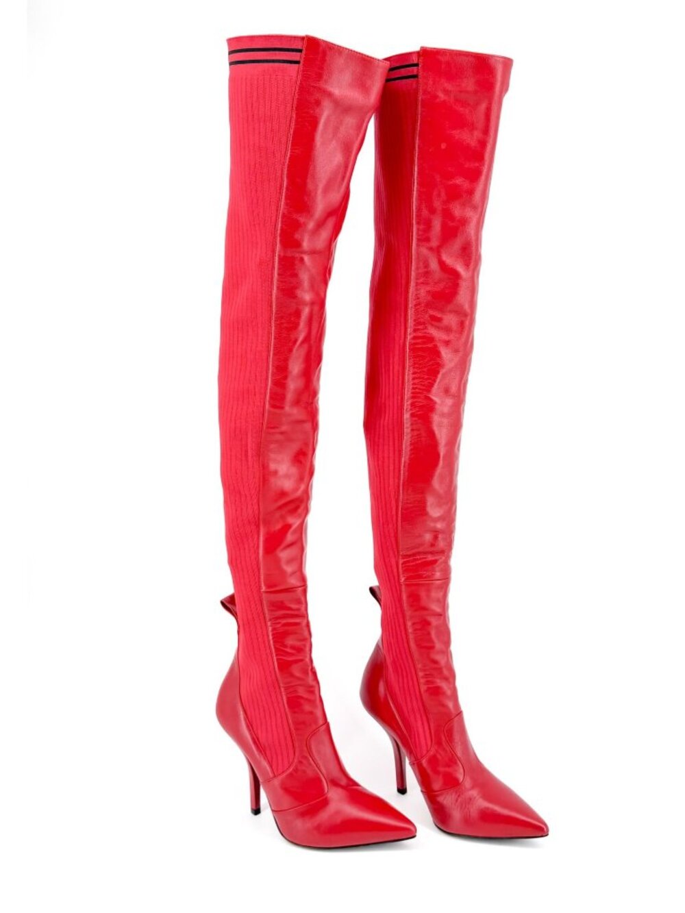 Fendi Rockoko Thigh High Boots Red Leather Size 38.5 US 8.5 Women’s OTK Sock